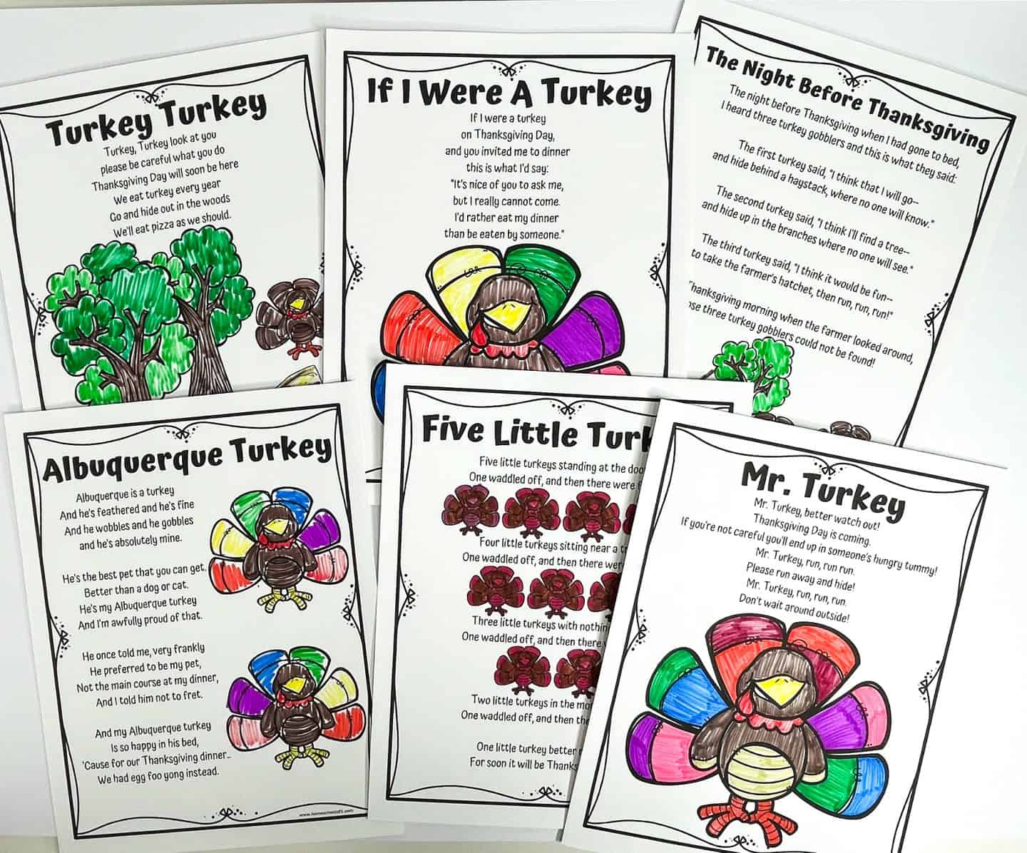 thanksgiving poems for kids printable to read and color